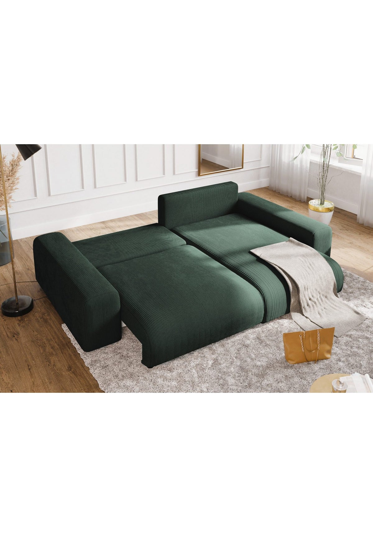 Cord Ecksofa 21005 geoeffneter Bettkasten in der Ottomane