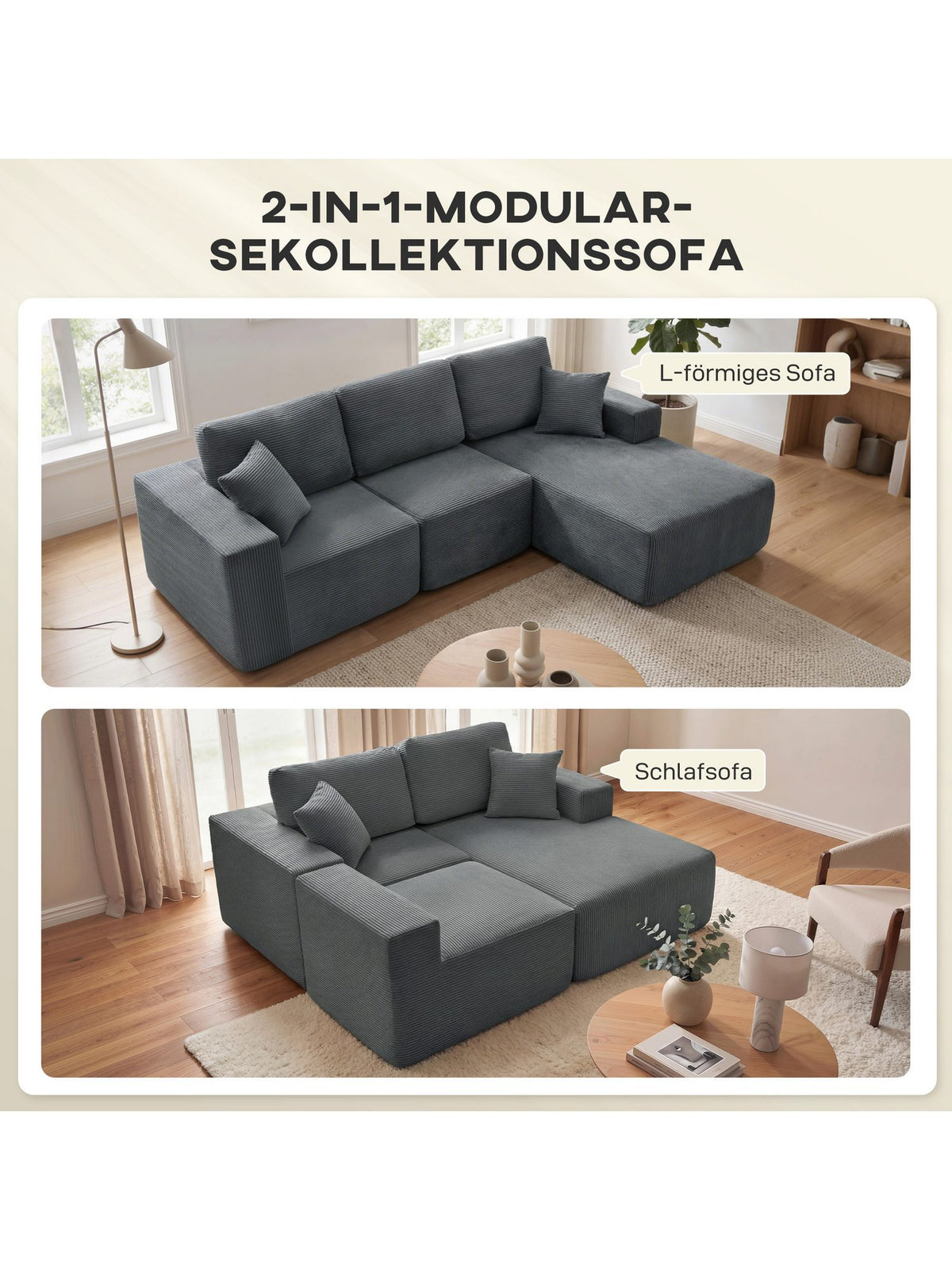 Cord Ecksofa CLOUD als Schlafsofa umgebaut