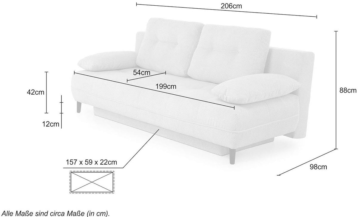 Cord Schlafsofa TIL ausgeklappt als Gästebett mit Liegefläche 140 x 200 cm