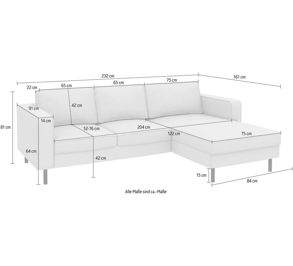 Cord Ecksofa WATKINS in Sandgrau im Wohnzimmer