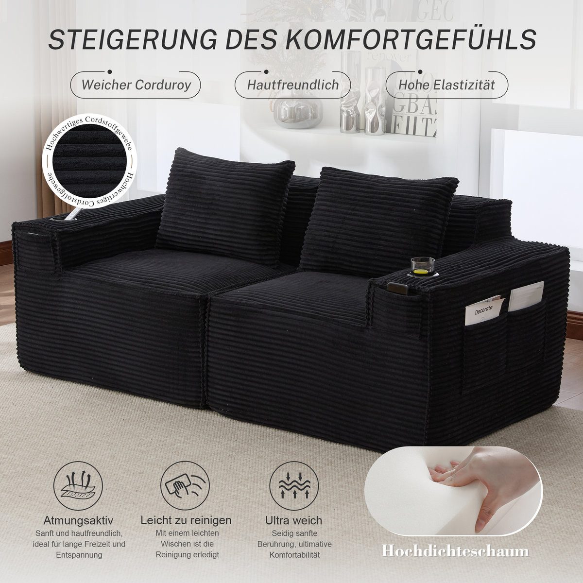 Einzelne Module des Cord Sofas frei kombinierbar