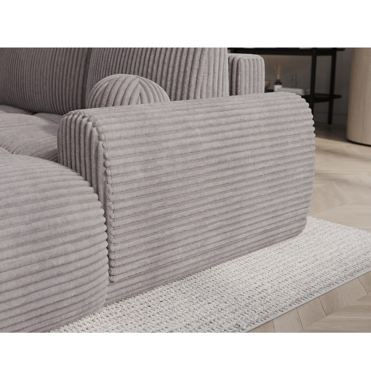 Geöffneter Bettkasten des Cord Ecksofas SFERA