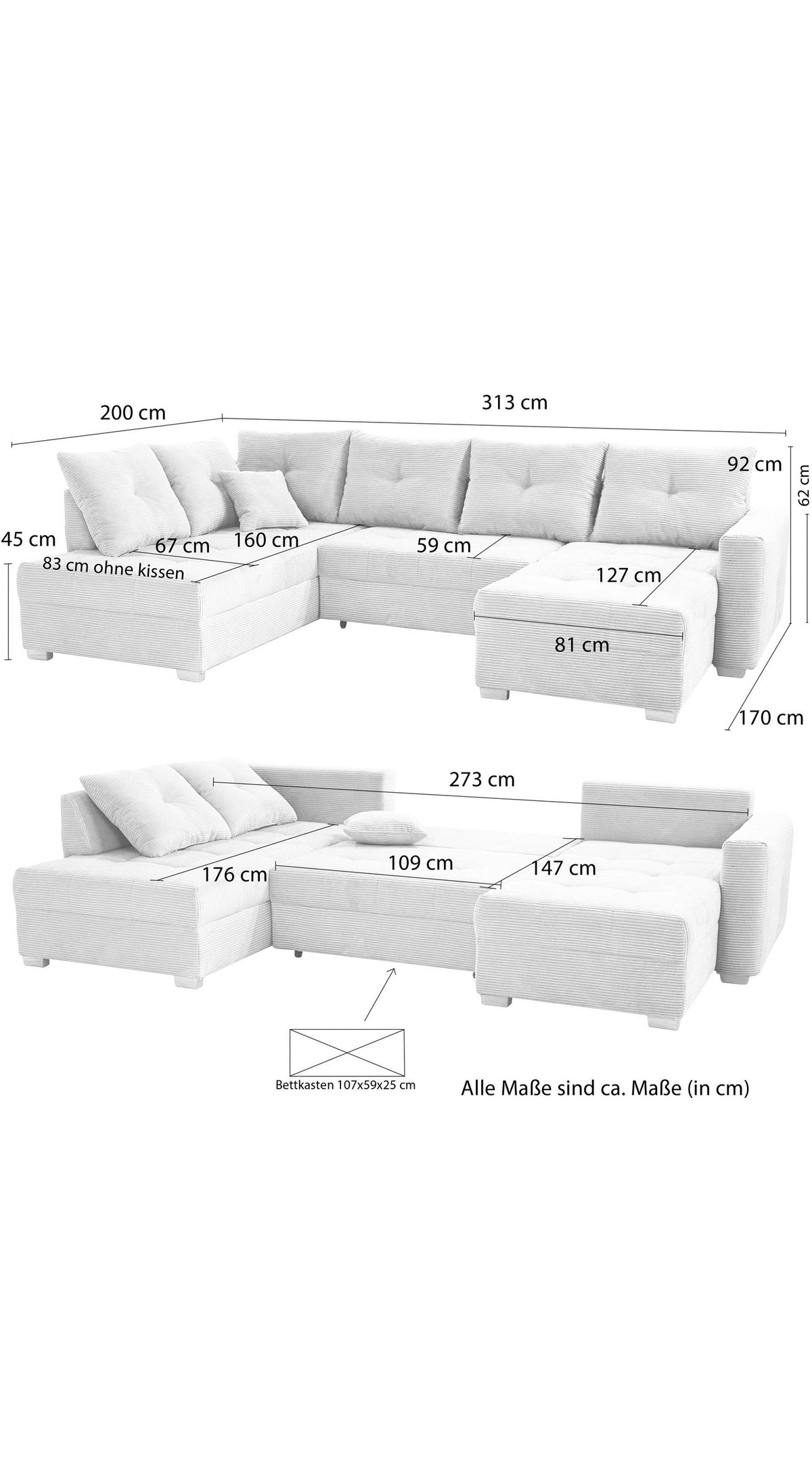 Cord Wohnlandschaft 15218 Beige Grau im Wohnzimmer