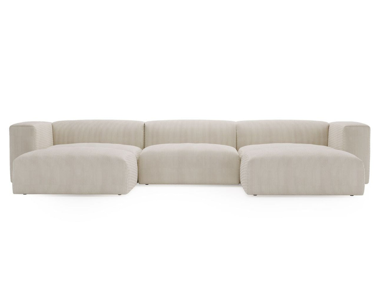 Cord Ecksofa LANDI U in Beige aus seitlicher Perspektive