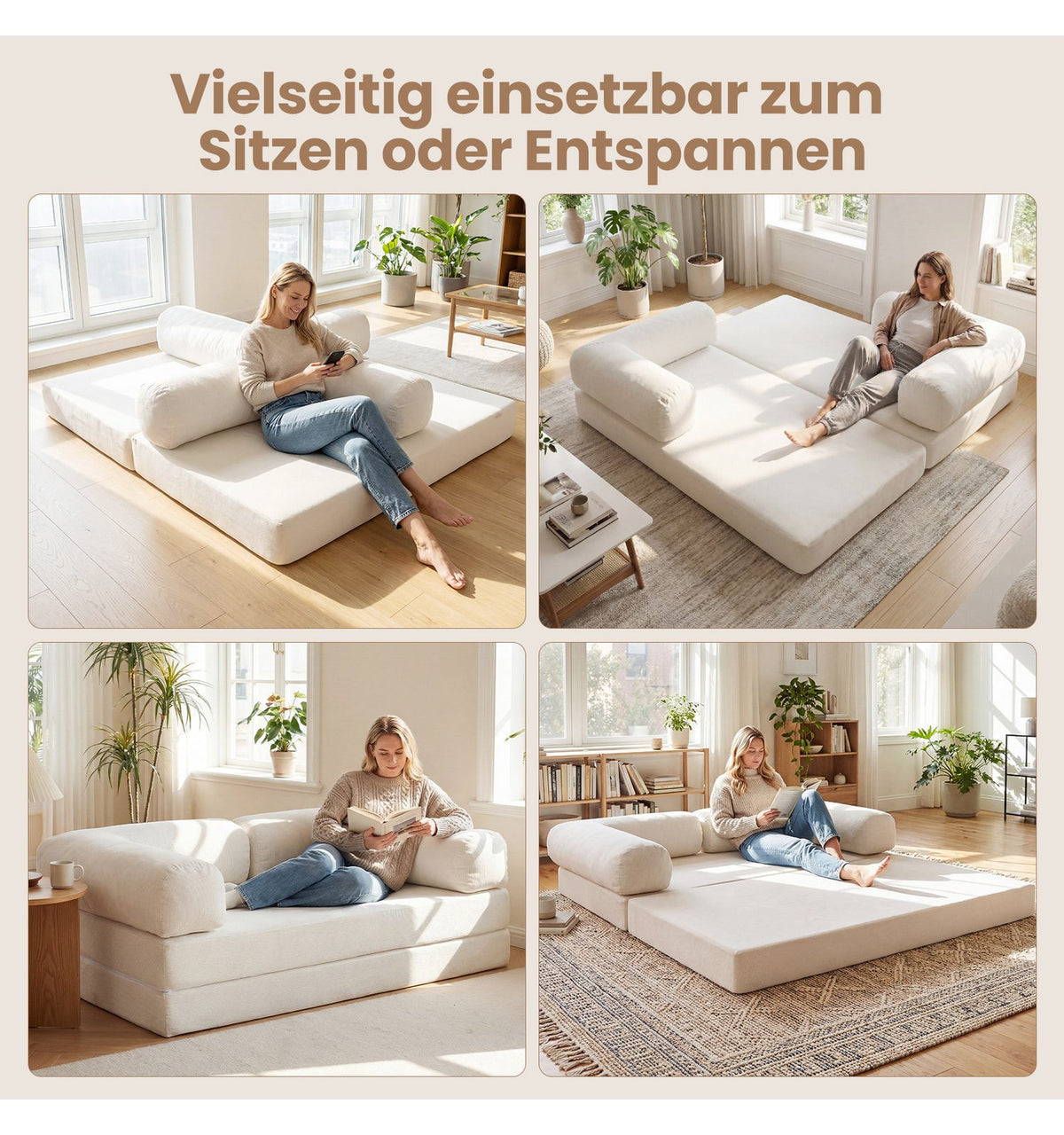 Cord Schlafsofa in Beige als Liegefläche ausgeklappt
