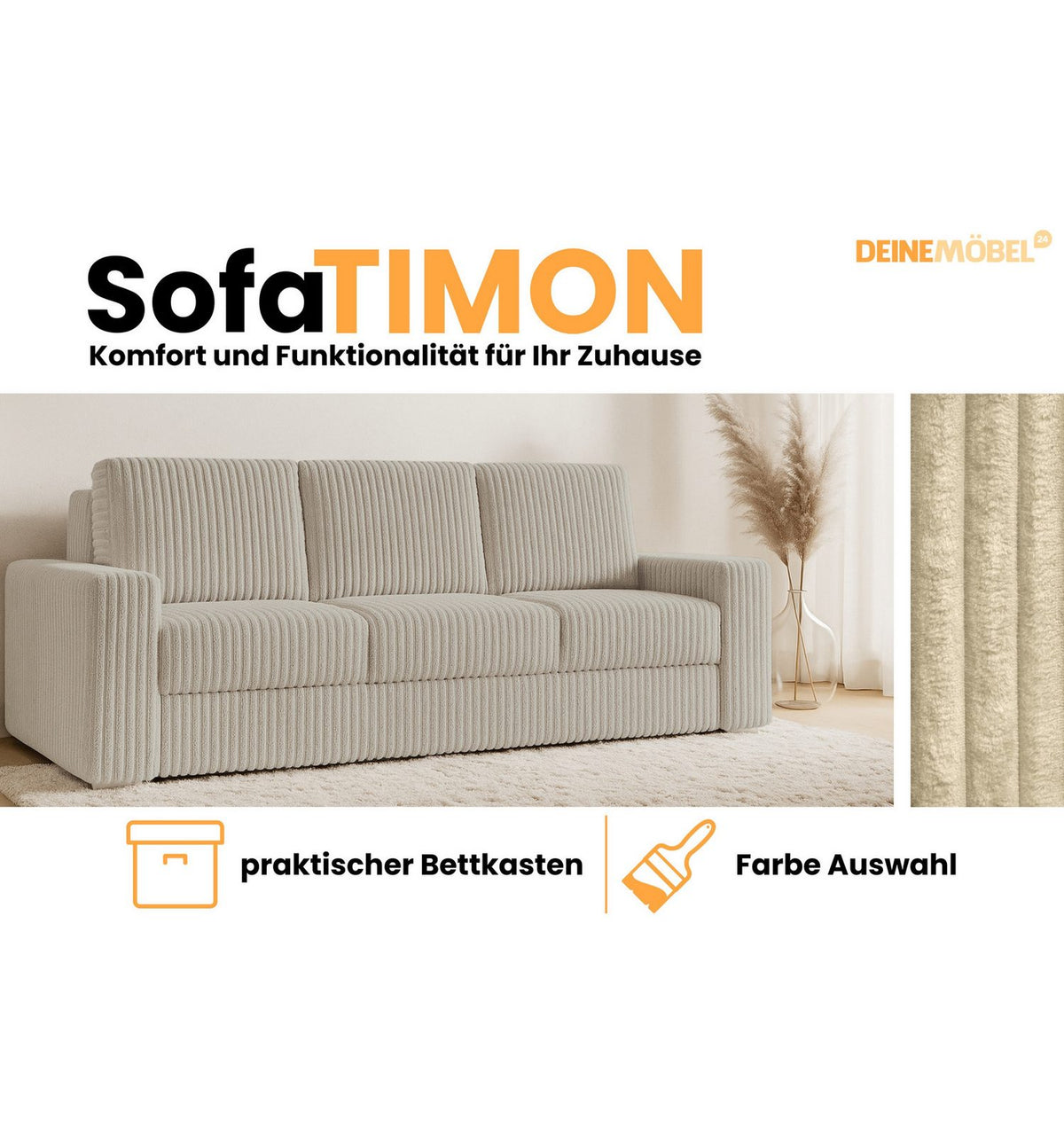 Cord Schlafsofa TIMON in Beige Seitenansicht