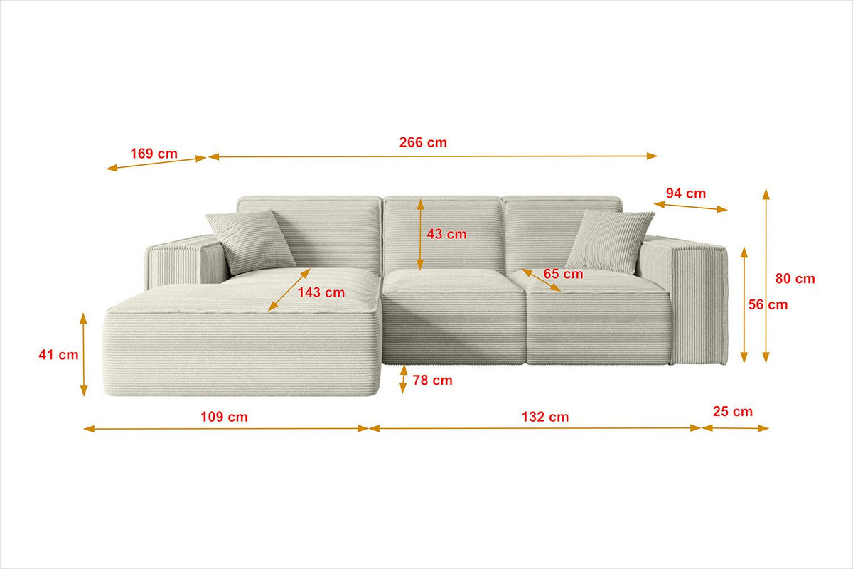 Cord Ecksofa SERRA-L Beige im Wohnzimmer