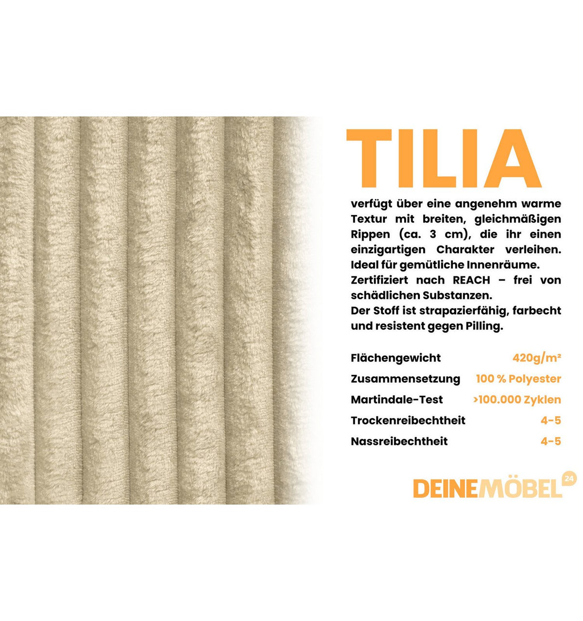 Cord Schlafsofa TIMON Detailansicht des TILIA Breitcords