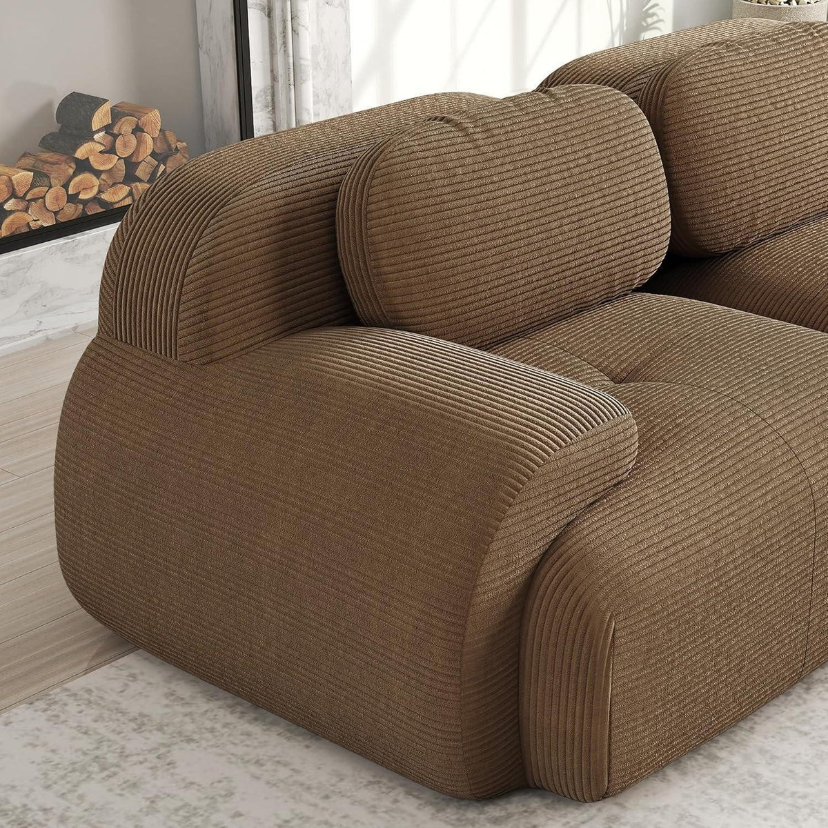 Cord Ecksofa in Braun im Wohnzimmer