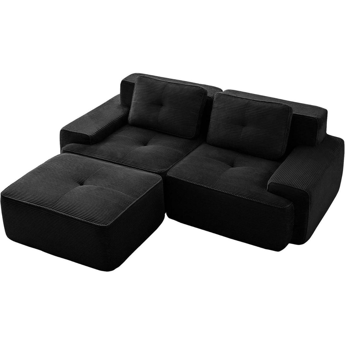 Hocker des schwarzen Cord Sofas