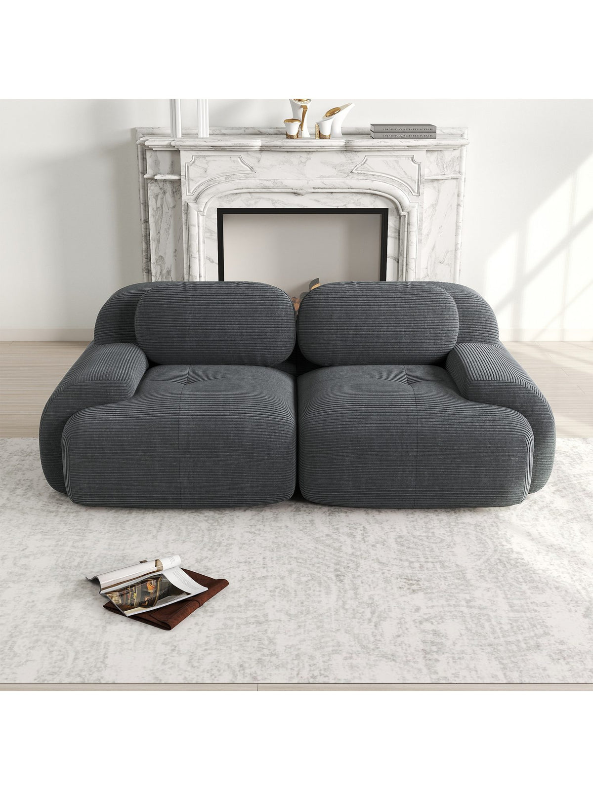 Modulares Cord Sofa in Grau von der Seite
