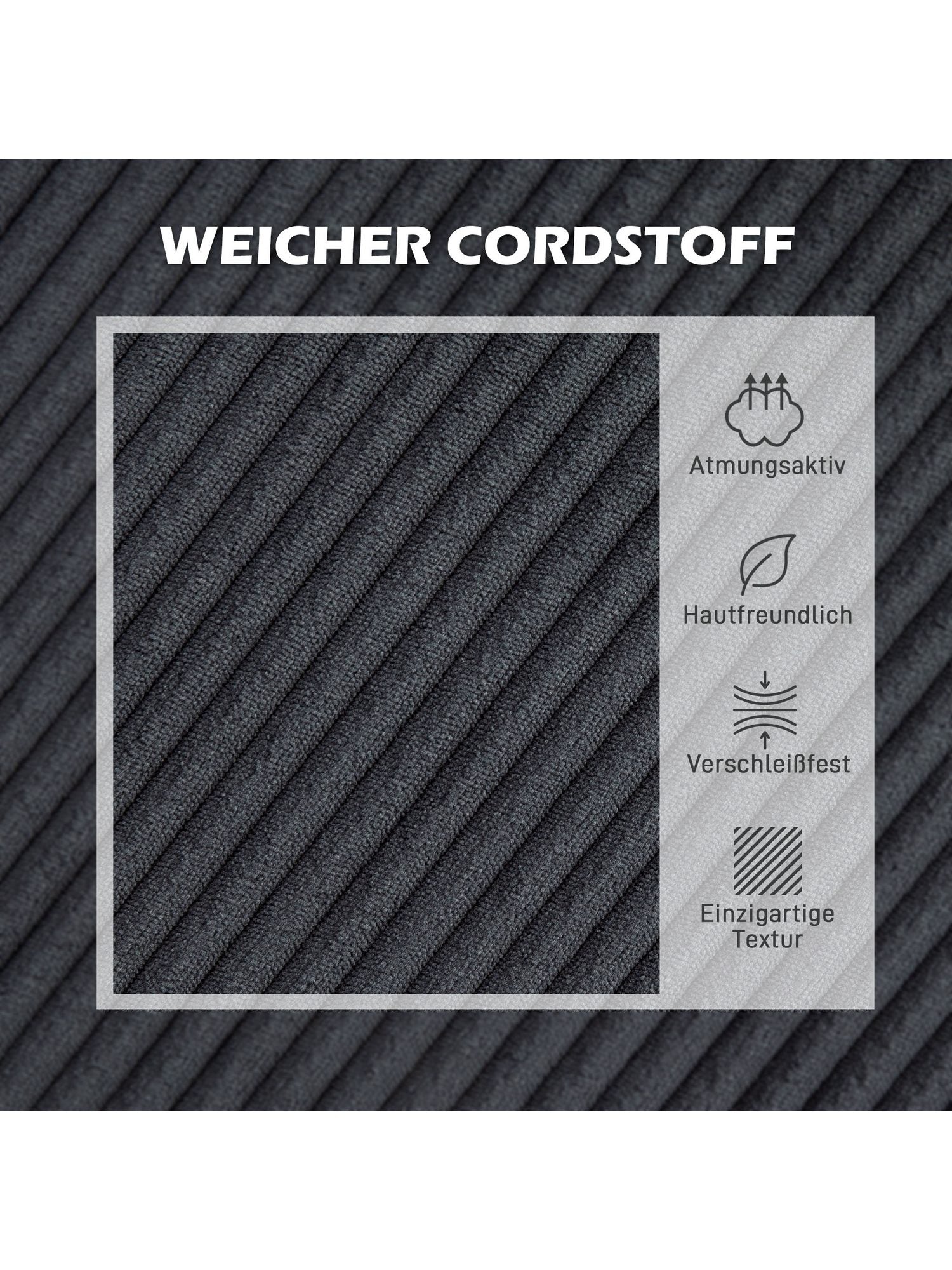 Nahaufnahme des Cordstoffs in Dunkelgrau