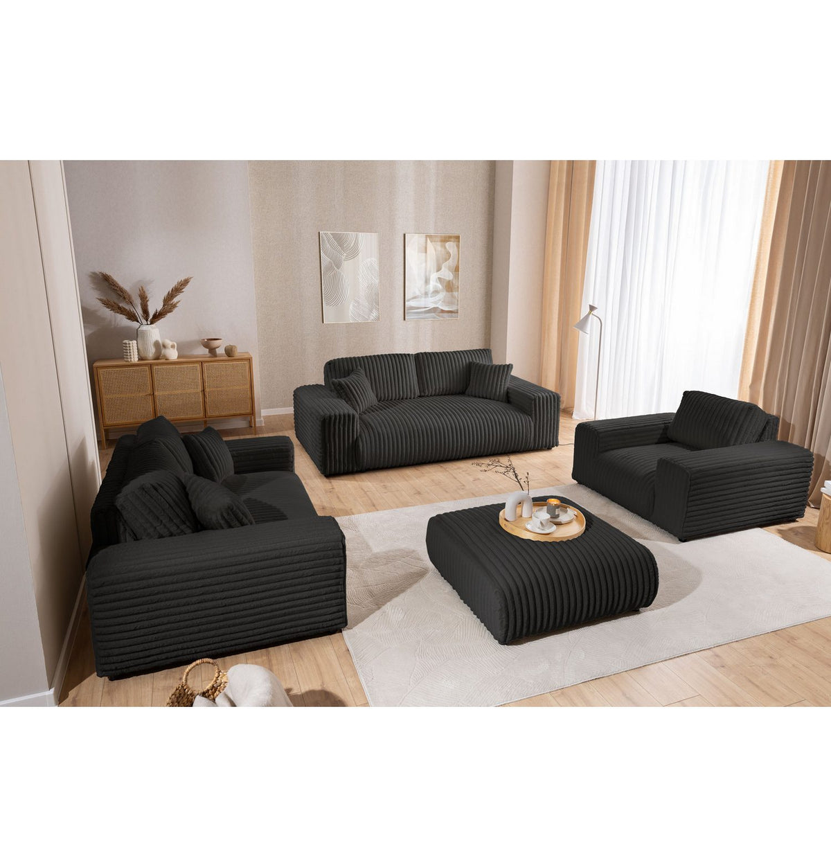 Seitenansicht des Plüschcord 2-Sitzers MOLLIS