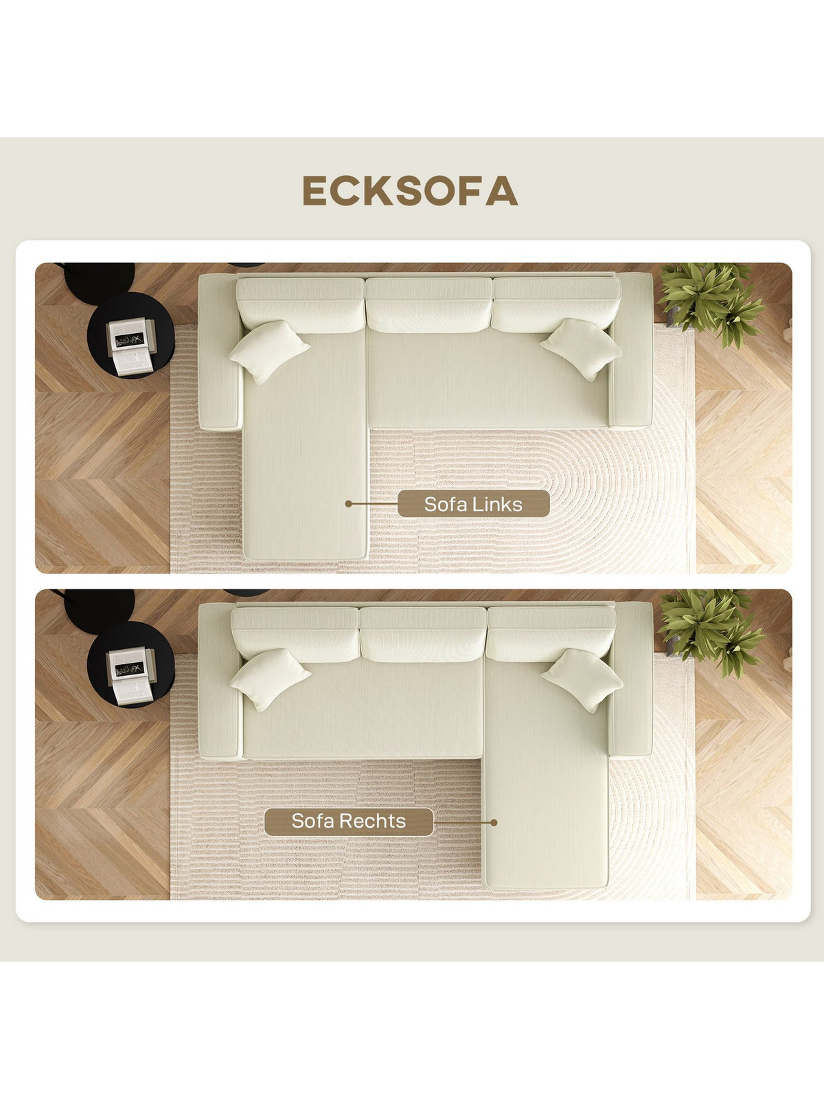 Cord Ecksofa mit Chaiselongue auf der linken Seite
