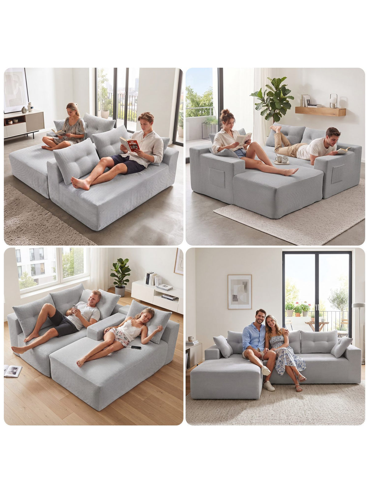 Modulares Cord Ecksofa in Hellgrau - Produktansicht 5