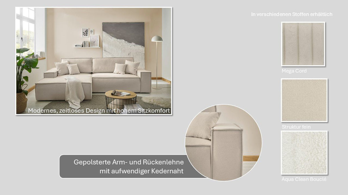 Cord Ecksofa FINNLEY in Hellbeige Ansicht 4