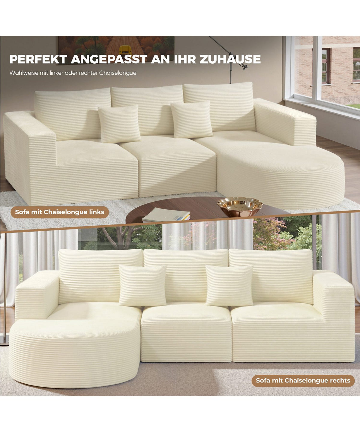 Cord Ecksofa CLOUD COUCH Detailaufnahme des Kordstoffs
