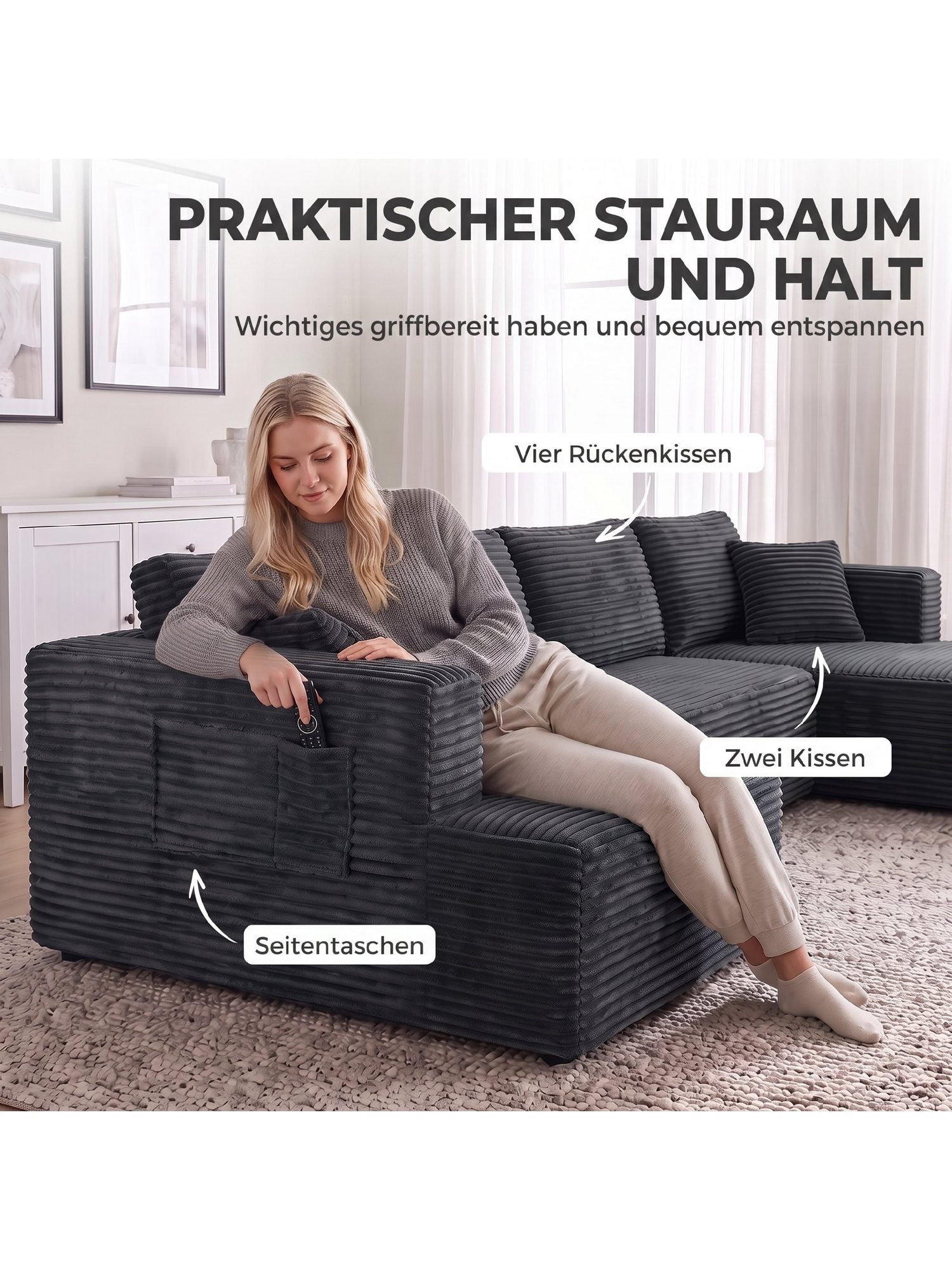 Chaiselongue der modularen Cord Wohnlandschaft
