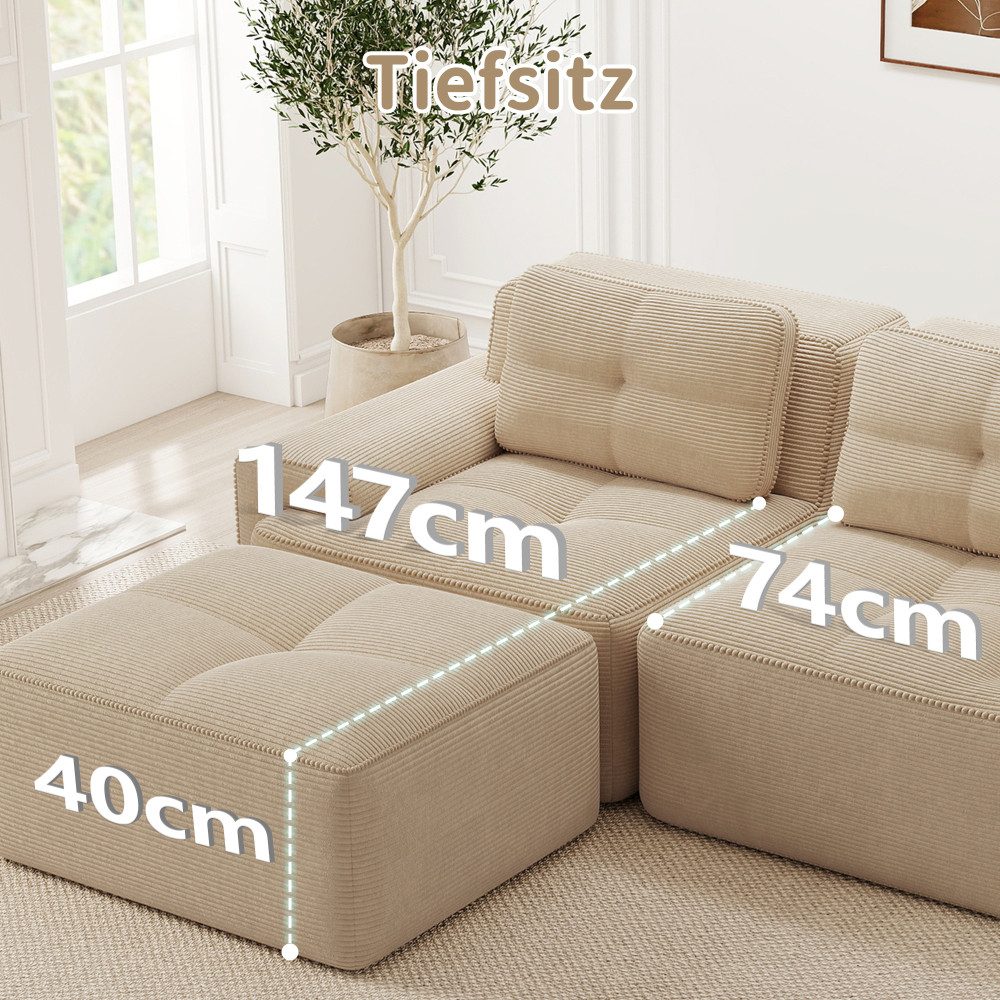 Breite Armlehne des beigen Cord Modulsofas