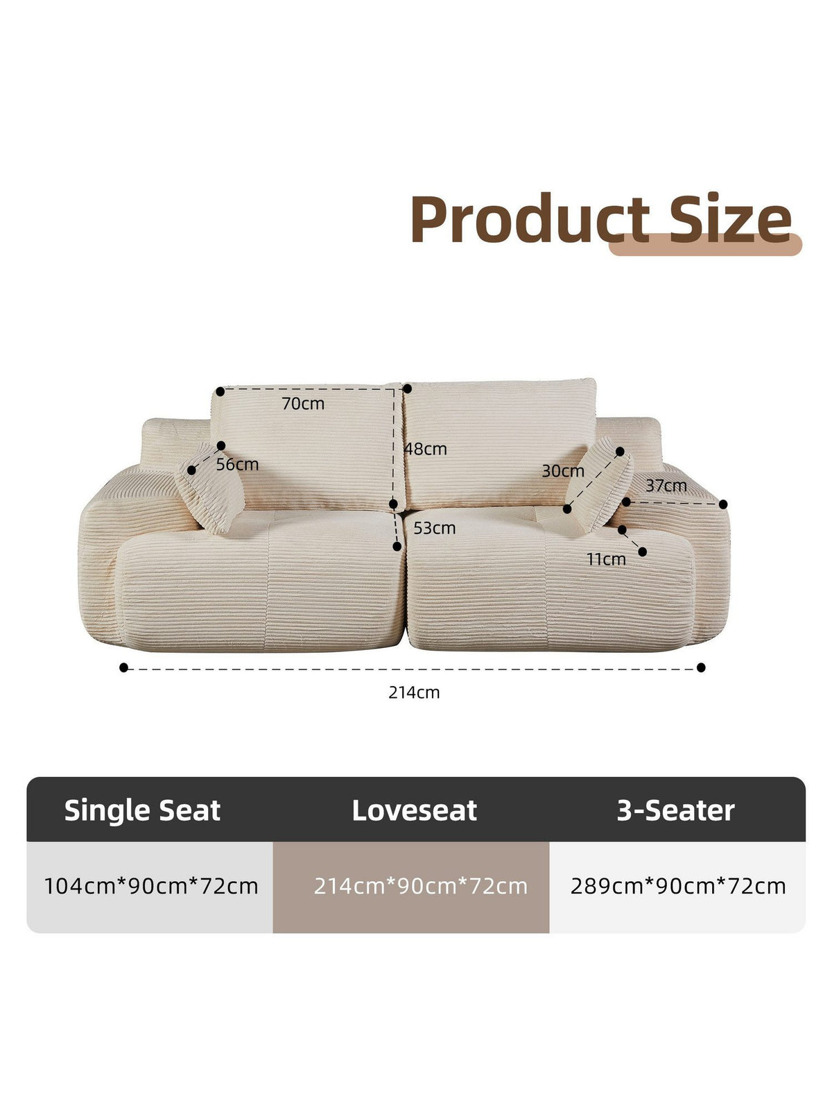 Cord Sofa WHEELYOU 214 cm in Schwarz - Ansicht 5