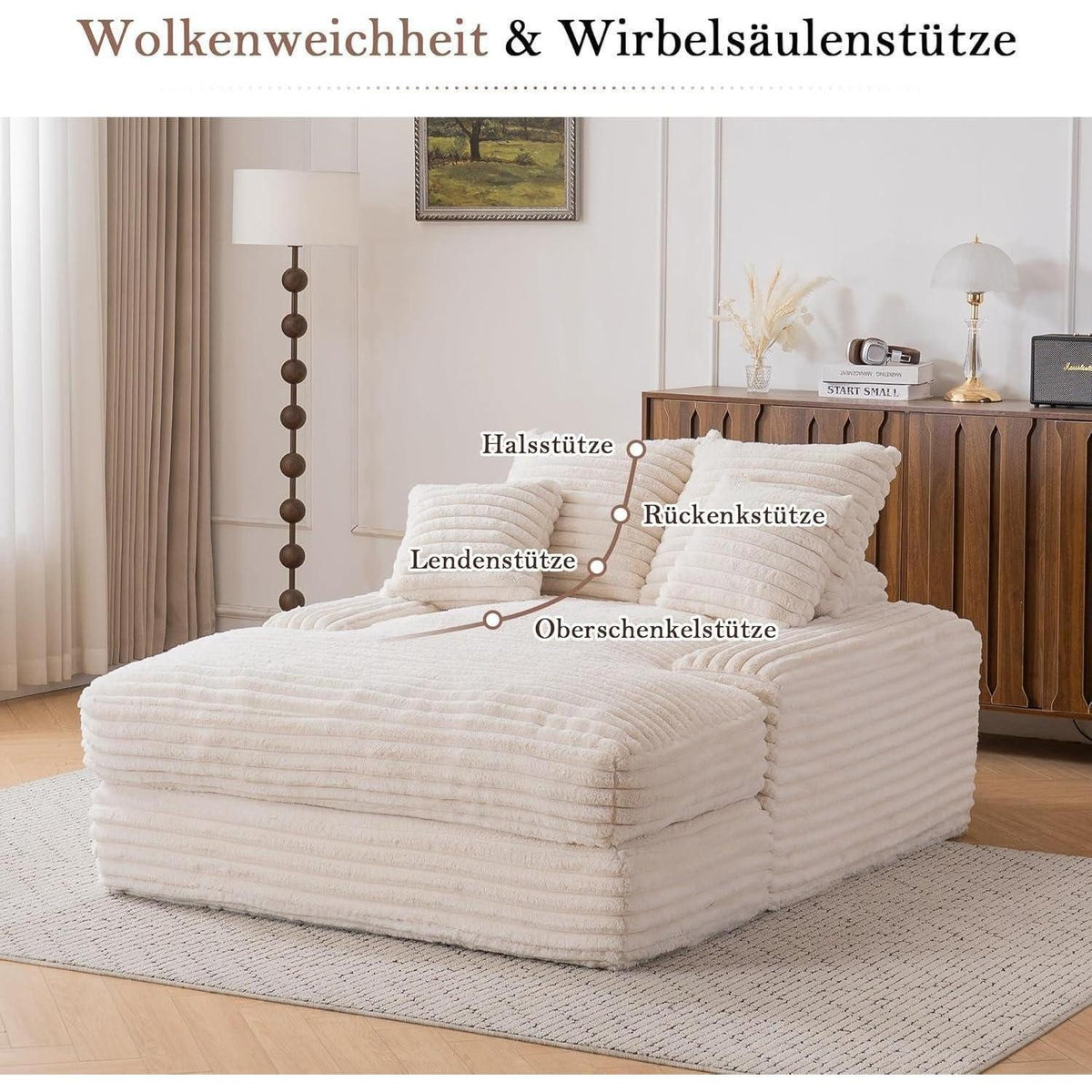Cord Schlafsofa Nahaufnahme des Cordstoffs in Beige