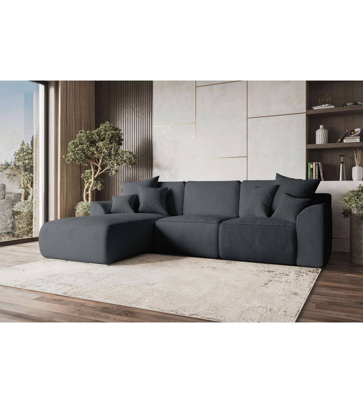 Cord Ecksofa GUSTO in Graphit von der Seite