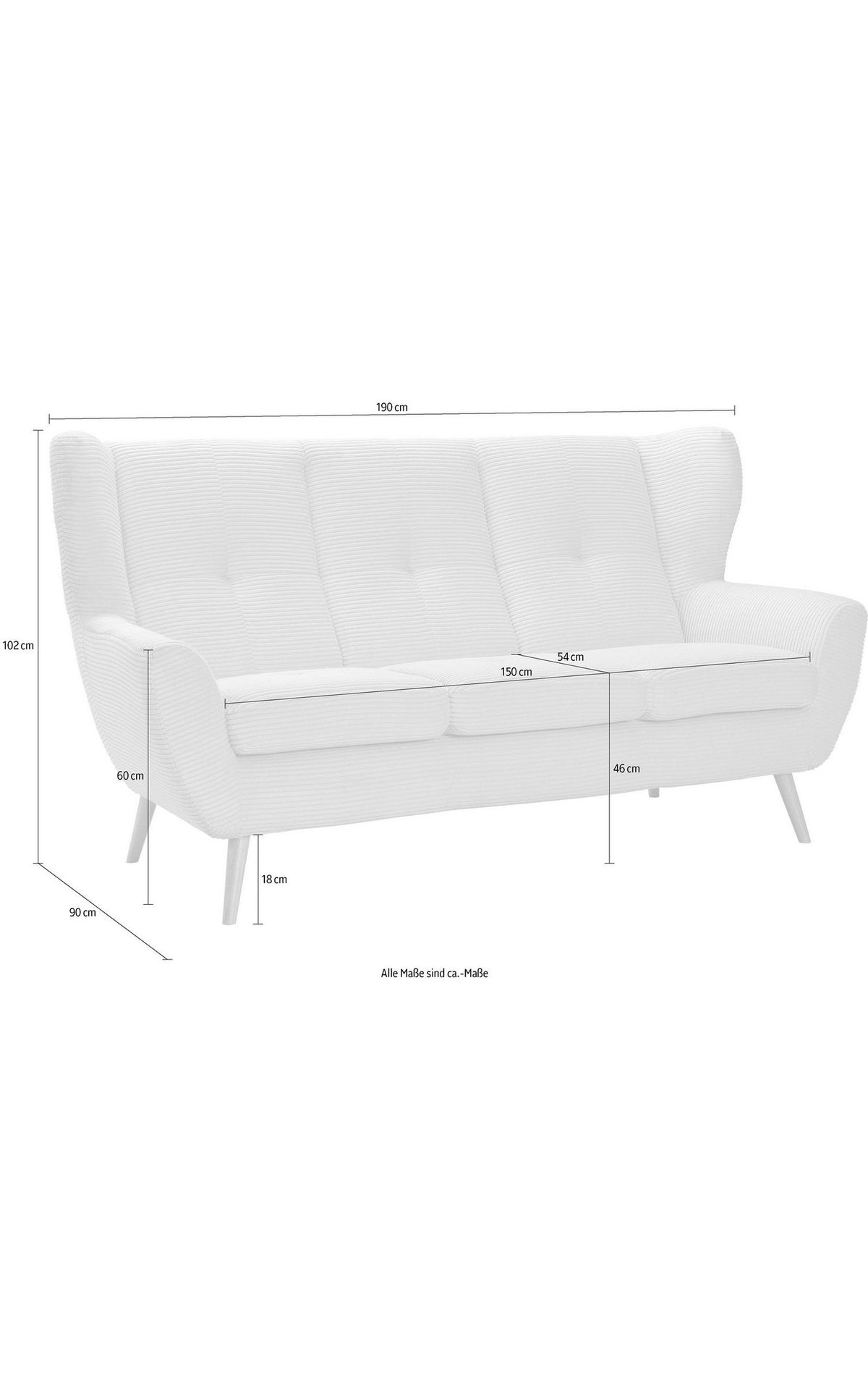 Cord Sofa ALVESTA im Wohnraum aufgestellt