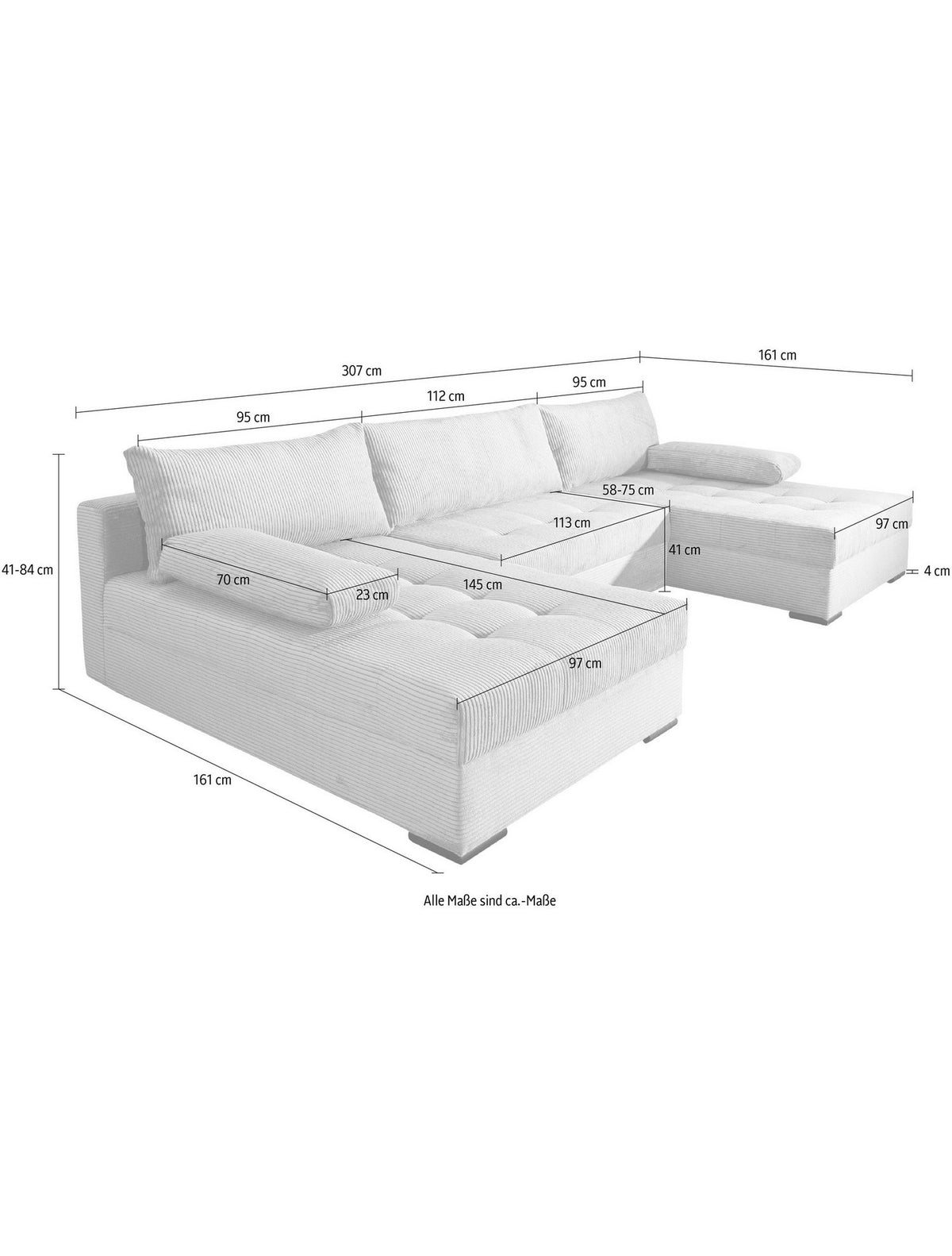 Cord Wohnlandschaft JOSY 307 cm in Dunkelbraun Ansicht 4