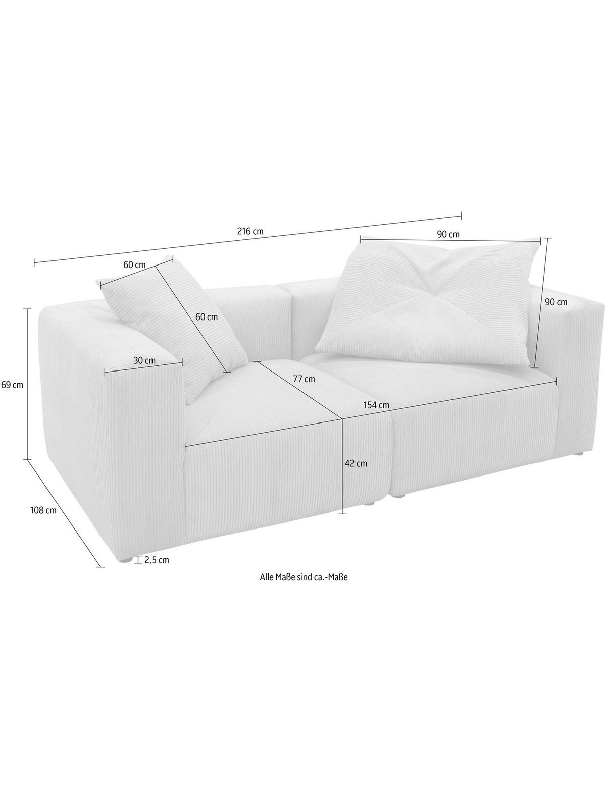 Cord Sofa GERRID schwarzer Kunststofffuss