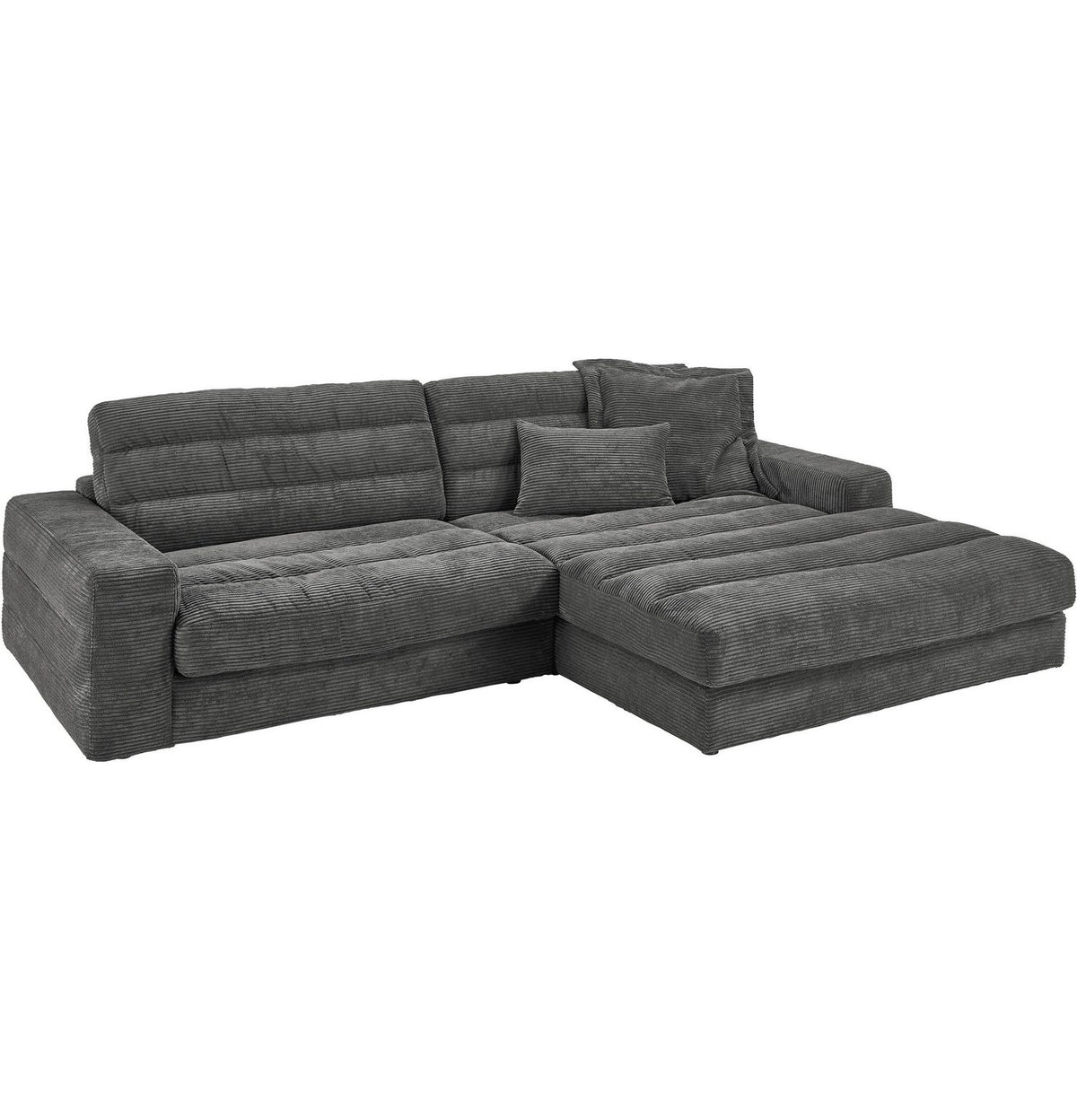 Cord Ecksofa STRIPES in Dunkelgrau Seitenansicht