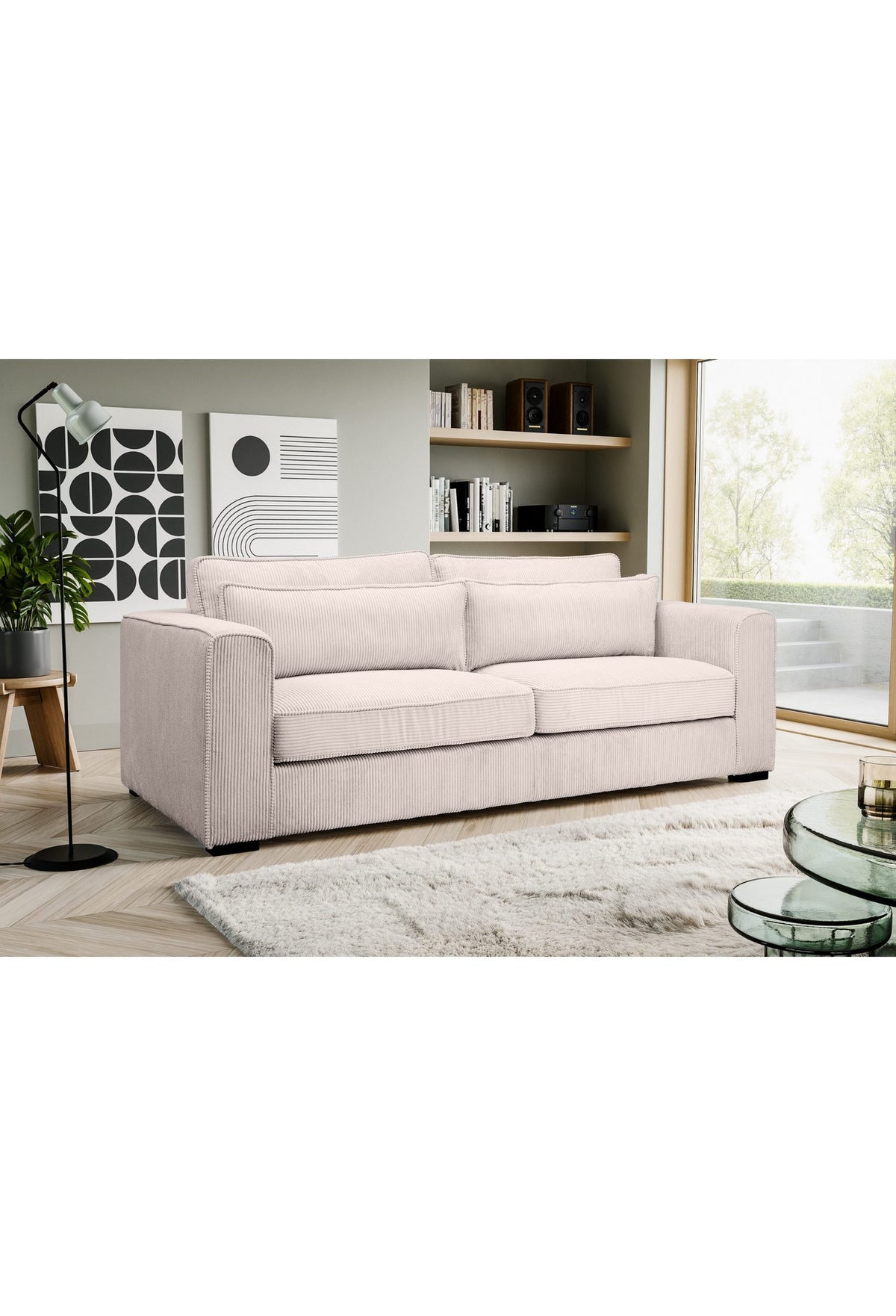 Cord Sofa ALMIRA in Grau-Beige Gesamtansicht