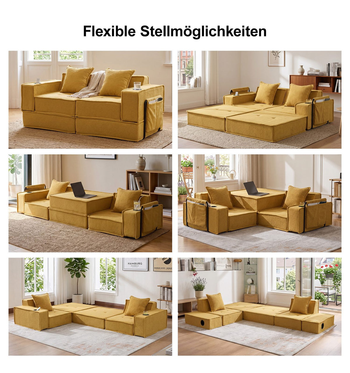 Senfgelbes Cord Schlafsofa SET 5 im Wohnzimmer