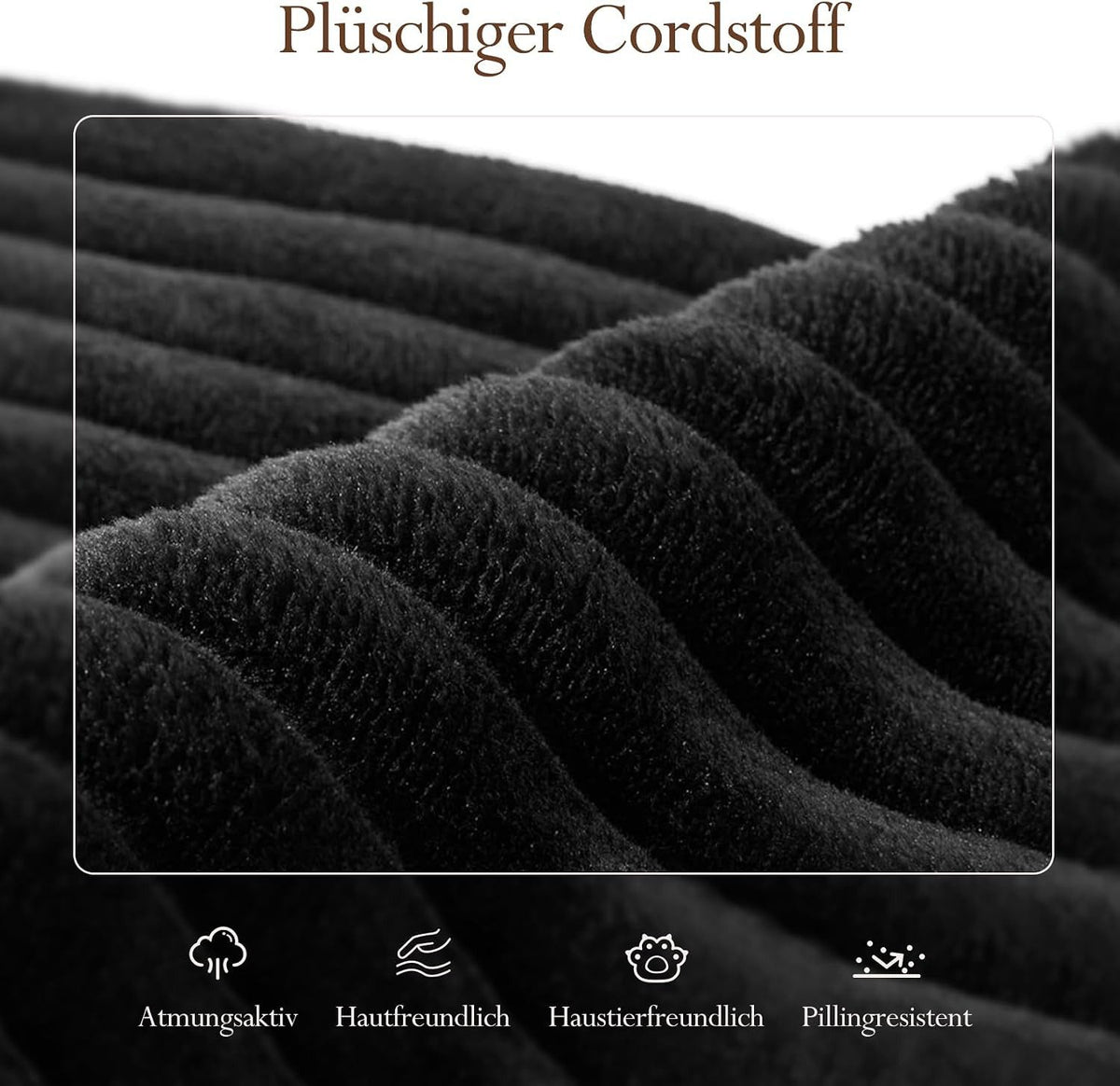 Nahaufnahme des schwarzen Cordbezugs
