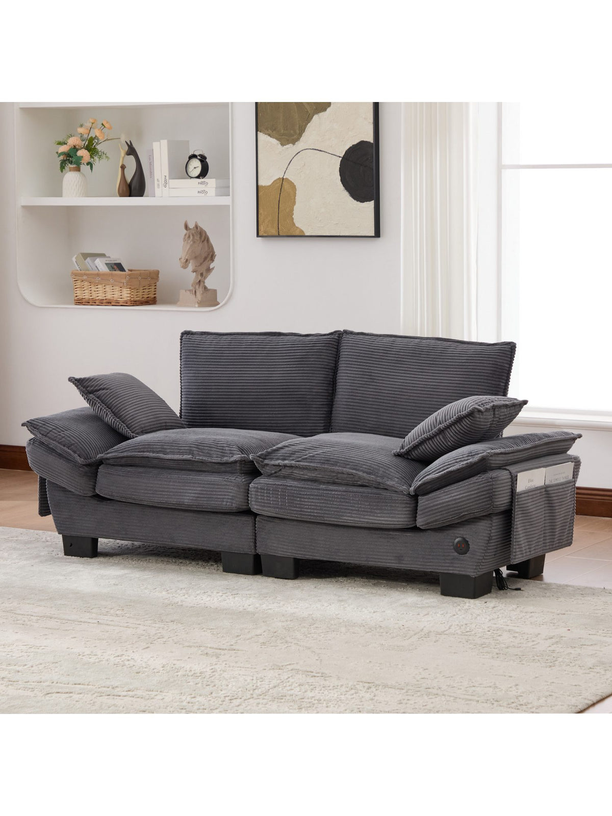 Modulares Cord Sofa in Dunkelgrau von der Seite