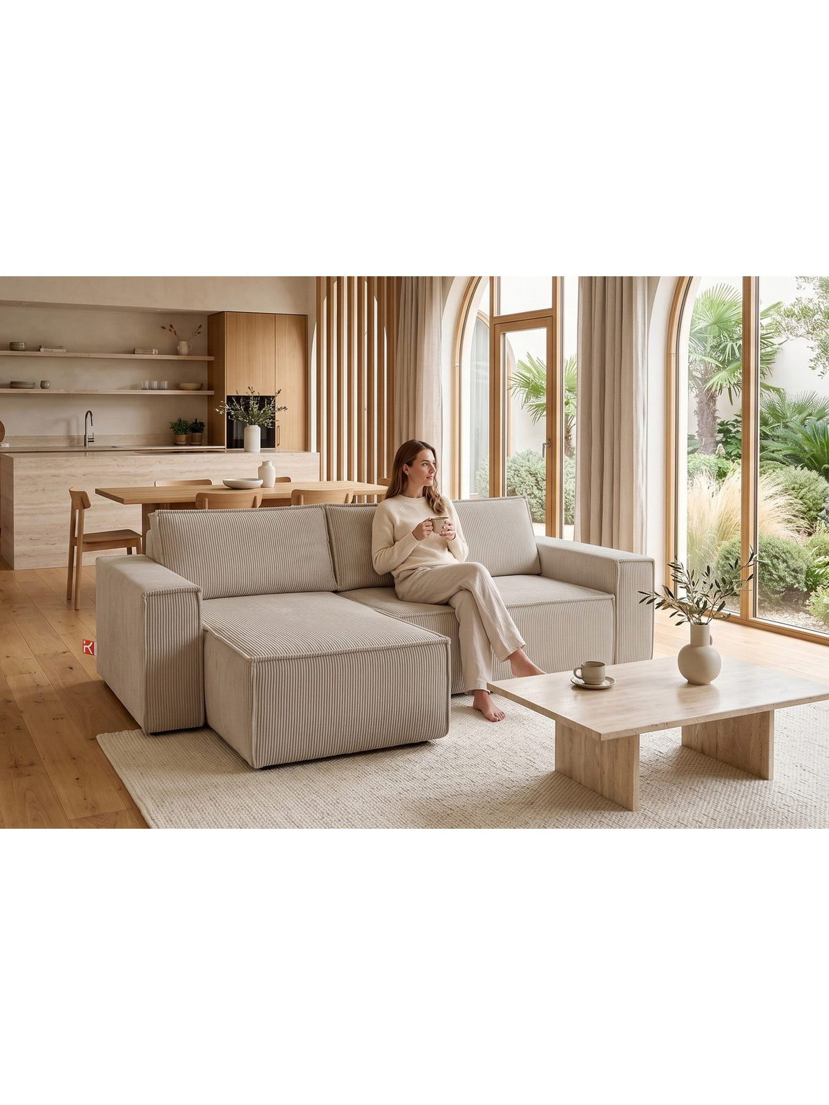 Cord Ecksofa NAPI 262 cm in Beige Ansicht 3