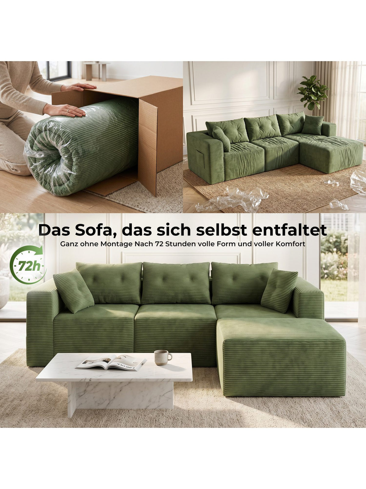 Ottomane des modularen Cord Ecksofas als Verlängerung