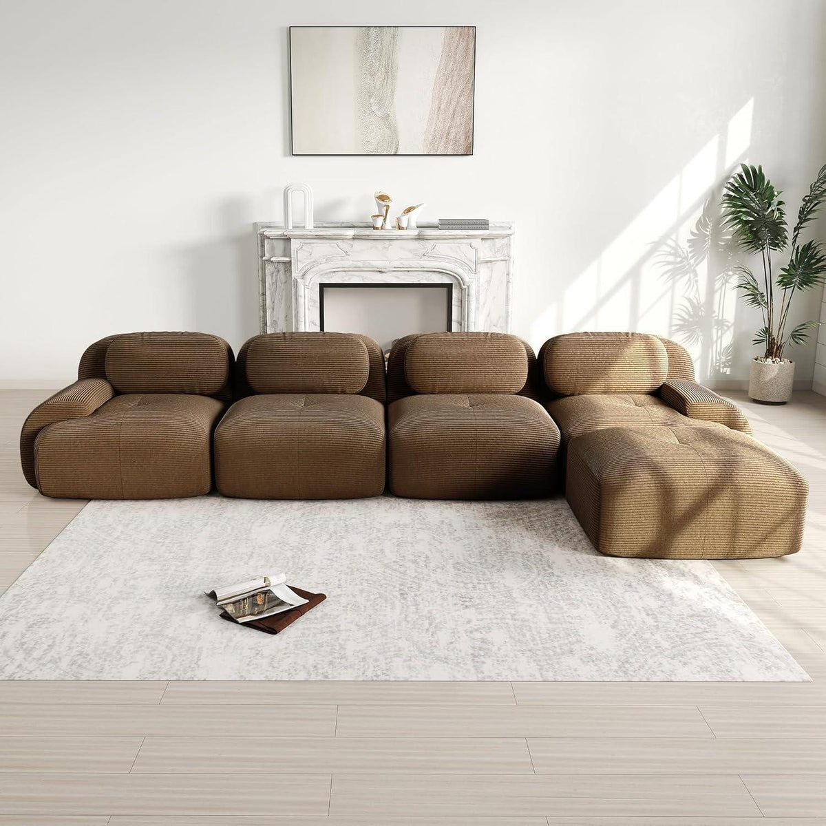 Hocker des Cord Ecksofas in Braun