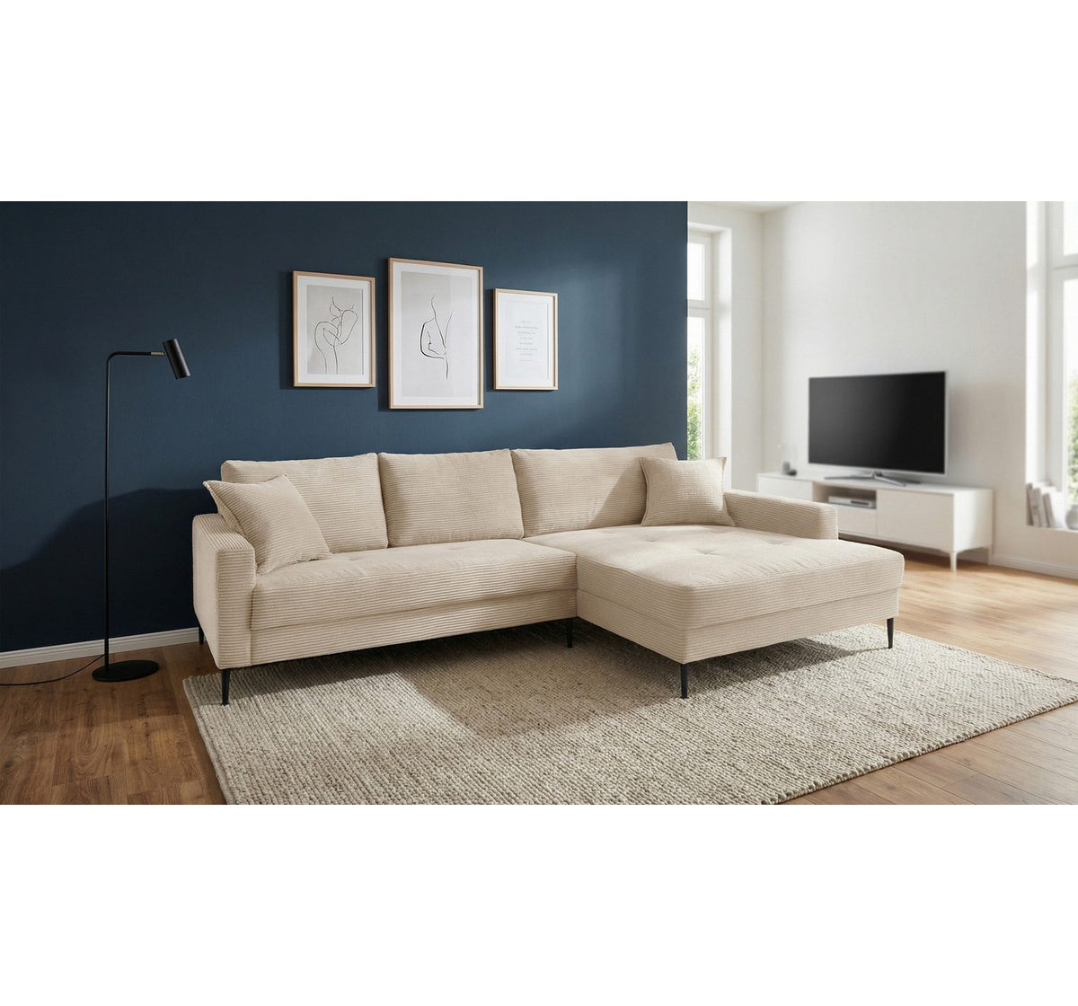 Ottomane des Cord Ecksofas SUMMER in Creme