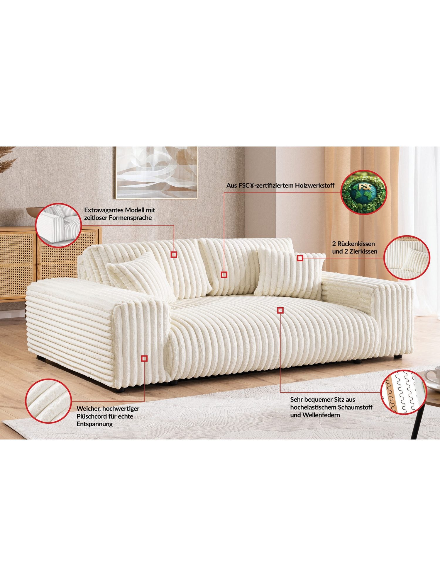 Cord Sofa MOLLIS im eingerichteten Wohnzimmer
