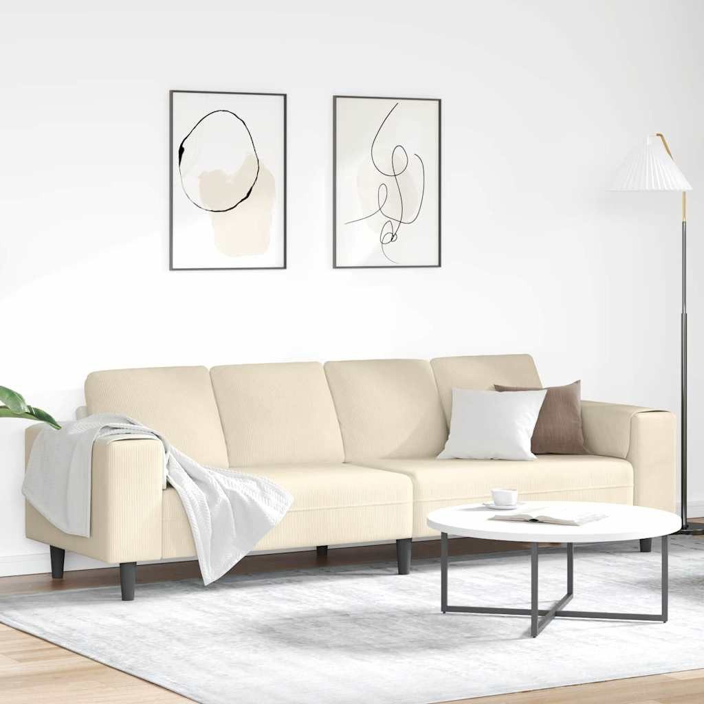 Cremefarbenes Cord Sofa von vorne