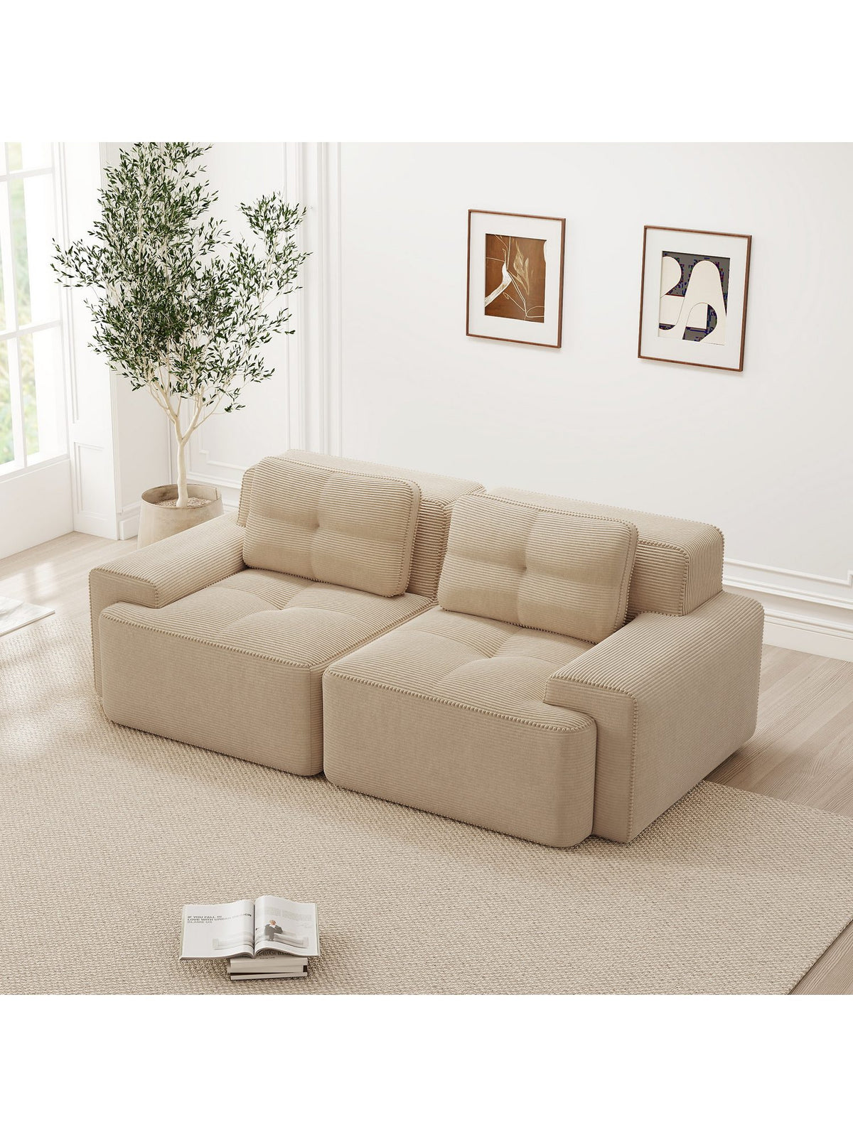 Modulares Cord Sofa in Beige von vorne