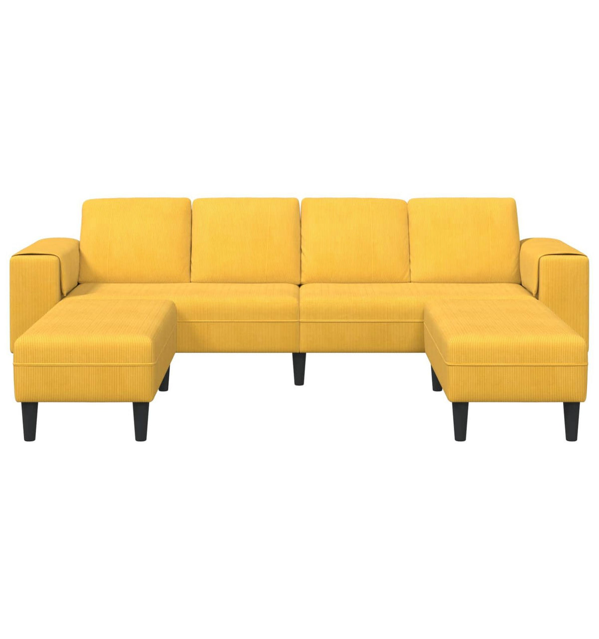 Seitenansicht des gelben Cord Sofas in U-Form