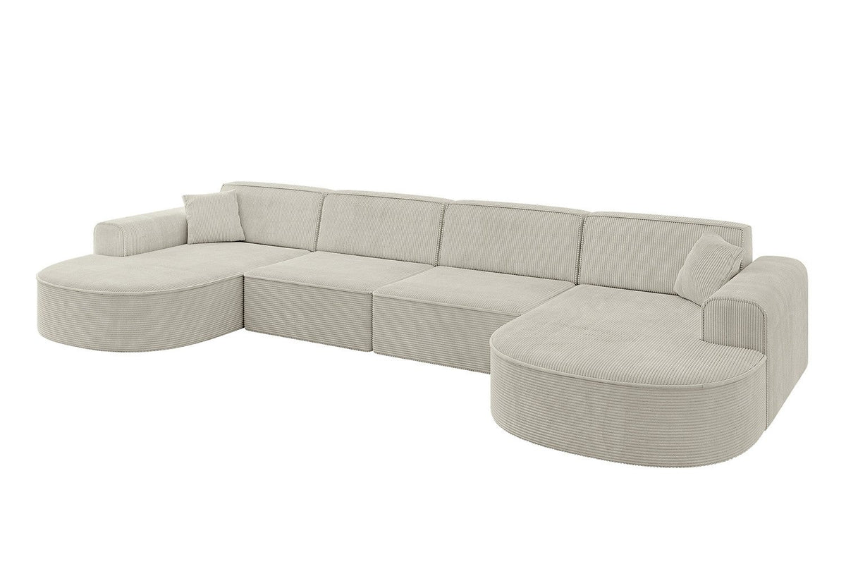 Cord Wohnlandschaft MARI-U2 in Beige frontal im Wohnzimmer