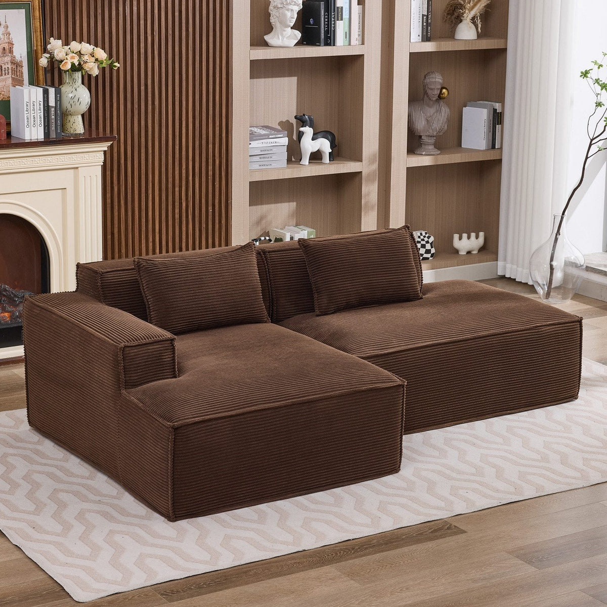 Modulares Cord Ecksofa in Braun aus einer weiteren Perspektive