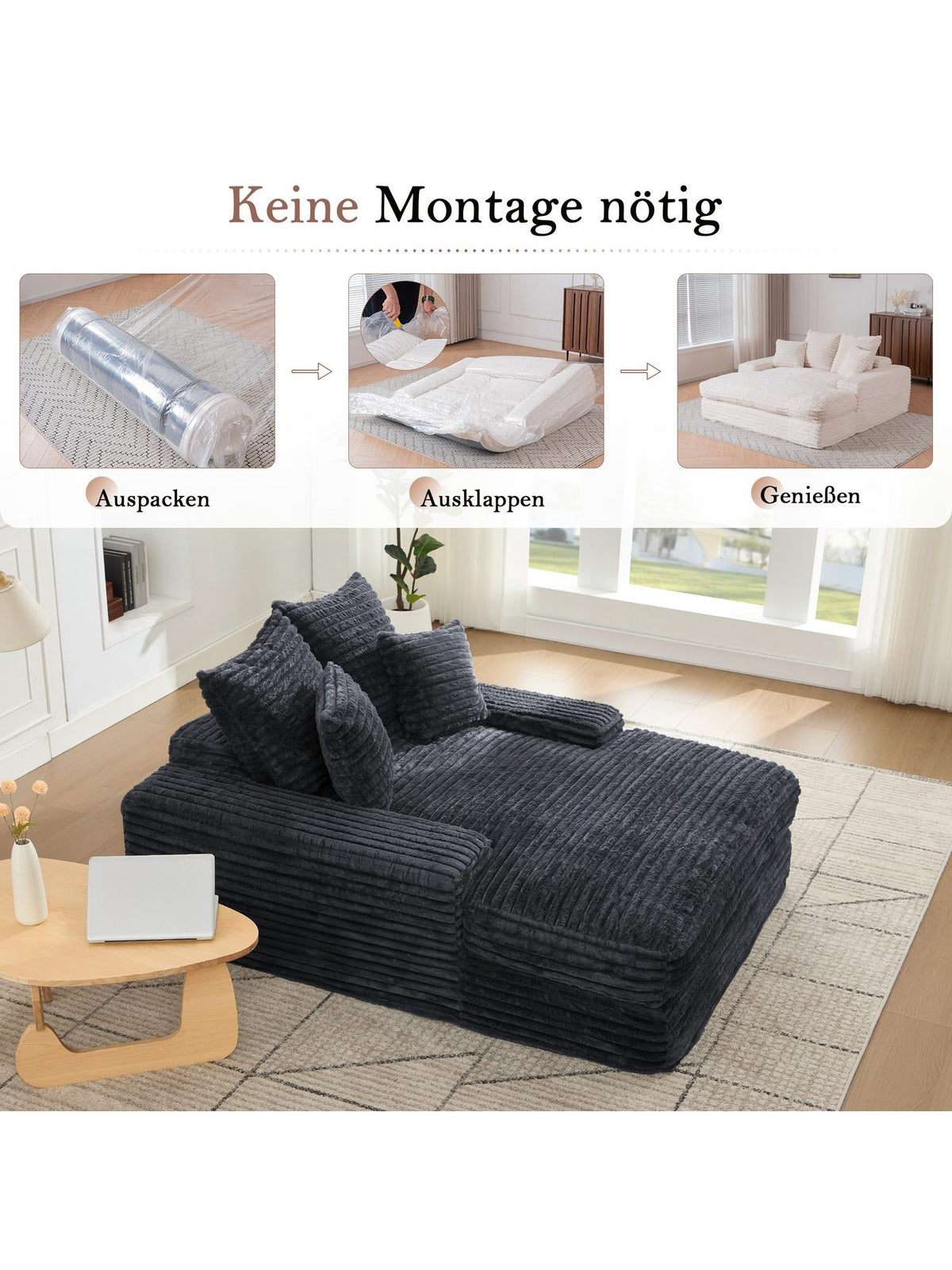 Graues Cord Schlafsofa im Apartment