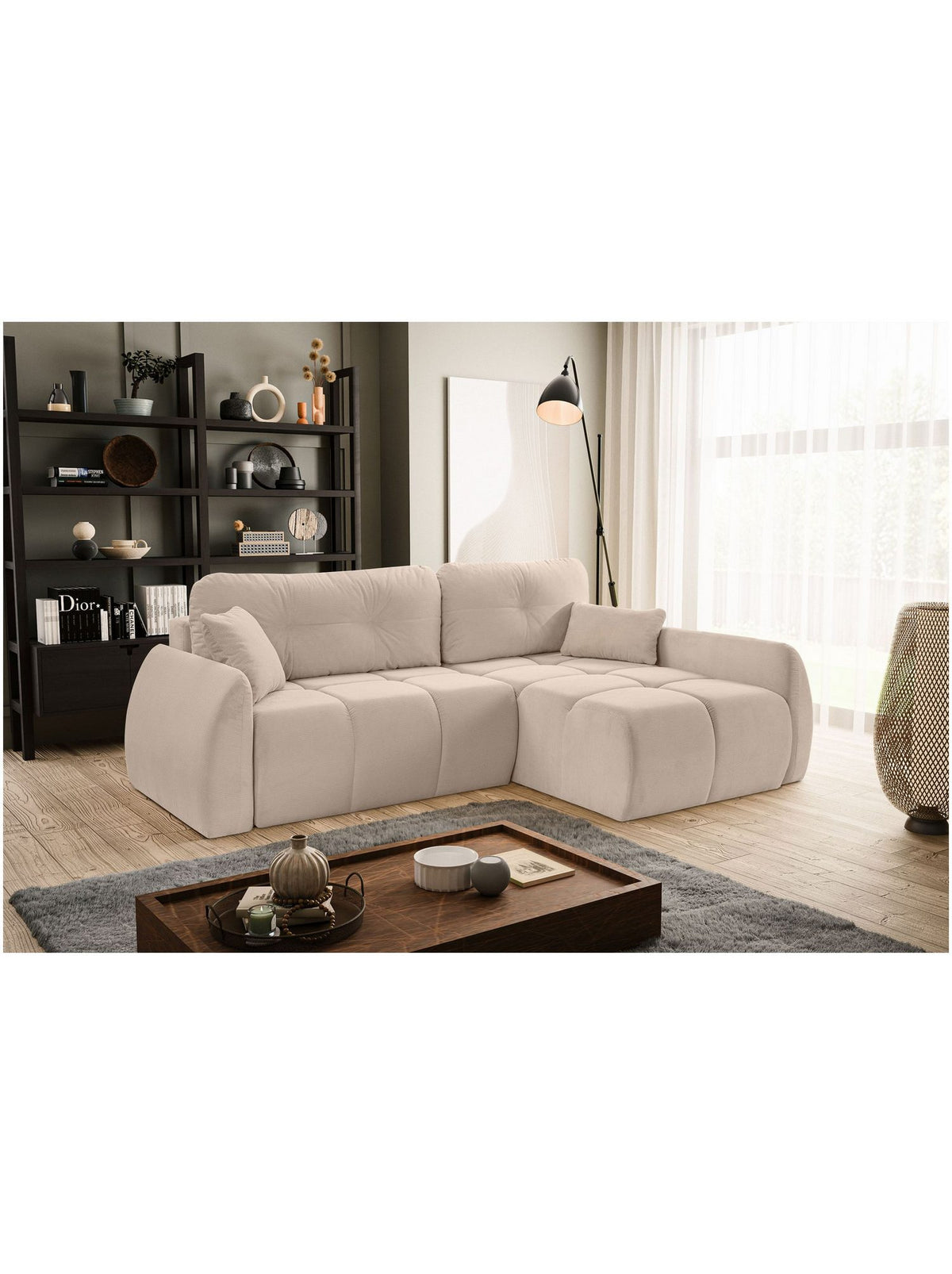 Cord Eckschlafsofa SANCHO LONG in Beige Ansicht 4