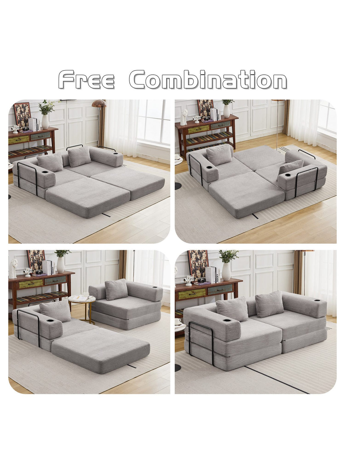 Cord Schlafsofa Grau als Chaiselongue genutzt