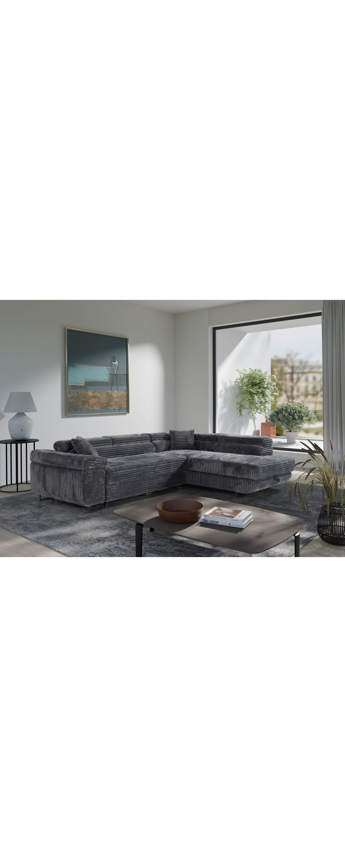 Cord Ecksofa MIAMI TILIA in Grau Anthrazit von vorne