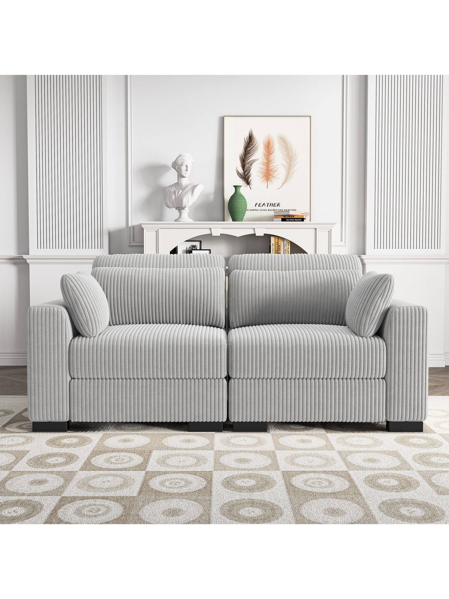 Modulares Cord Ecksofa LIEBESSOFA in Grau mit zwei Elementen
