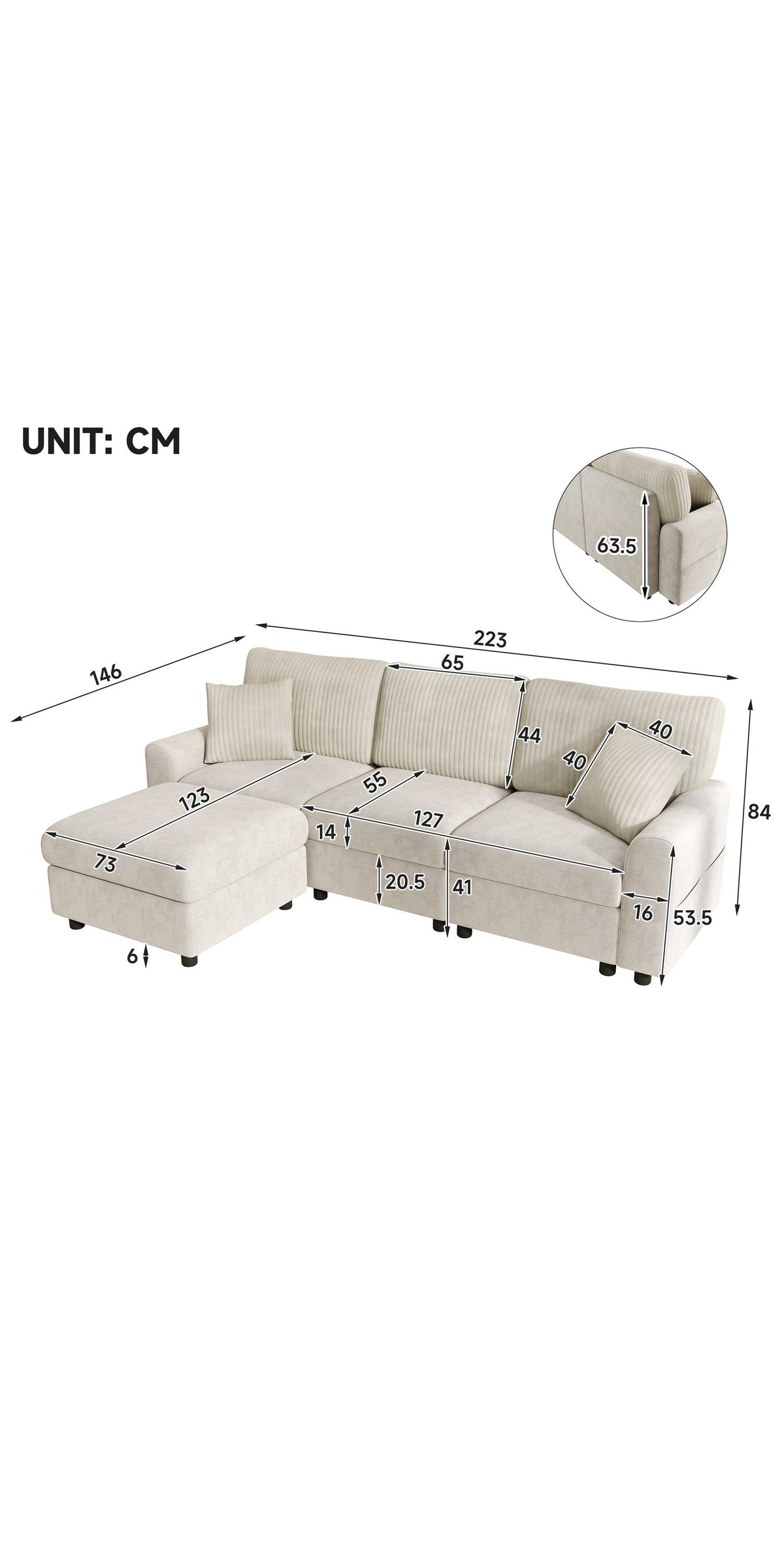 USB-Anschluss und Type-C-Anschluss am Sofa